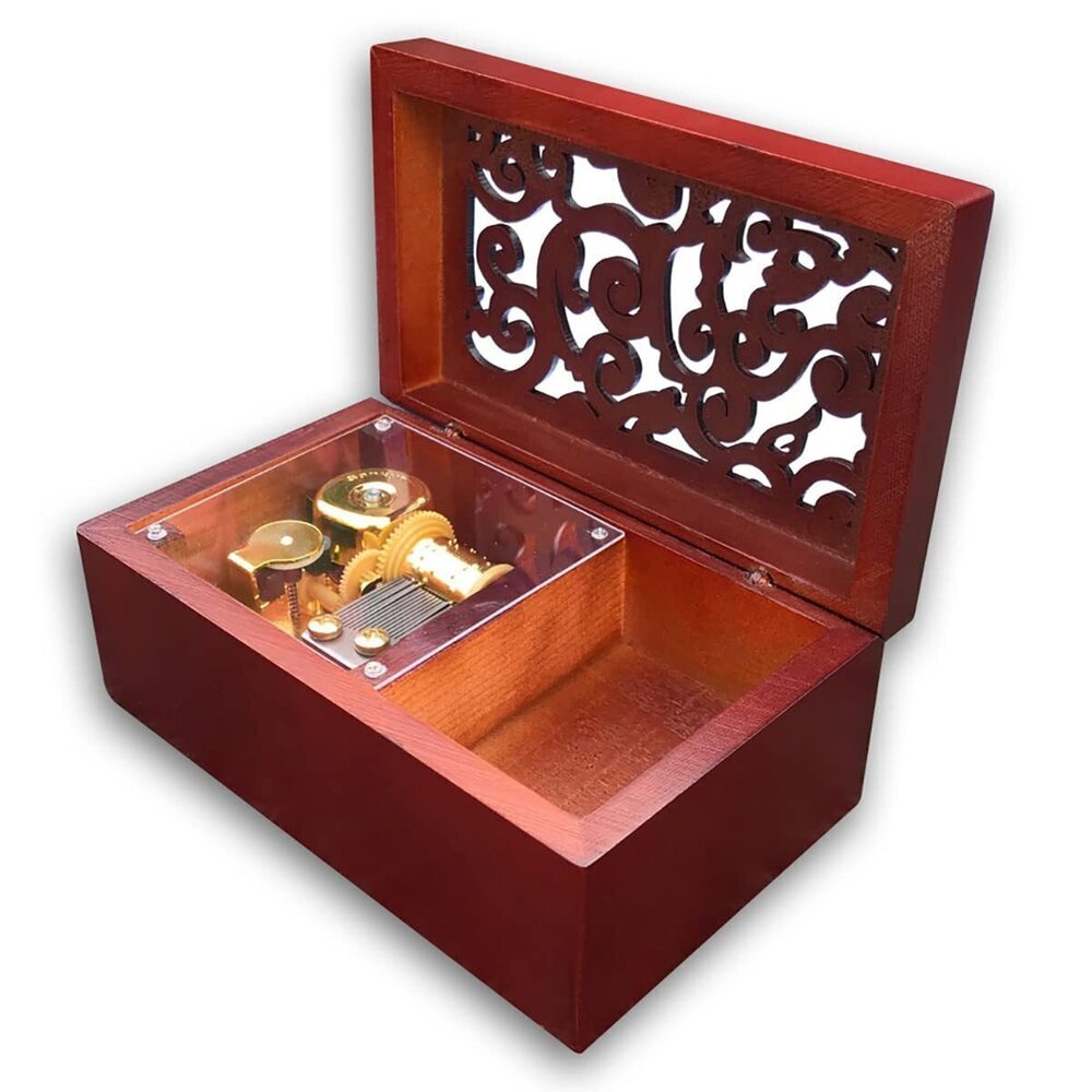 4362 Play What a Wonderful World Brown Wooden Hollow Out Jewelry Box Music